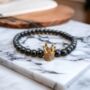 Hematite Bead Bracelet With Gem Encrusted Gold Crown, thumbnail 3 of 5