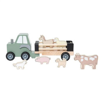 Personalised Wooden Farm Tractor Toy With Trailer And Animals, 4 of 12