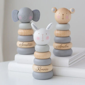 Personalised Wooden Elephant, Teddy Or Bunny Stacking Toy, 3 of 4