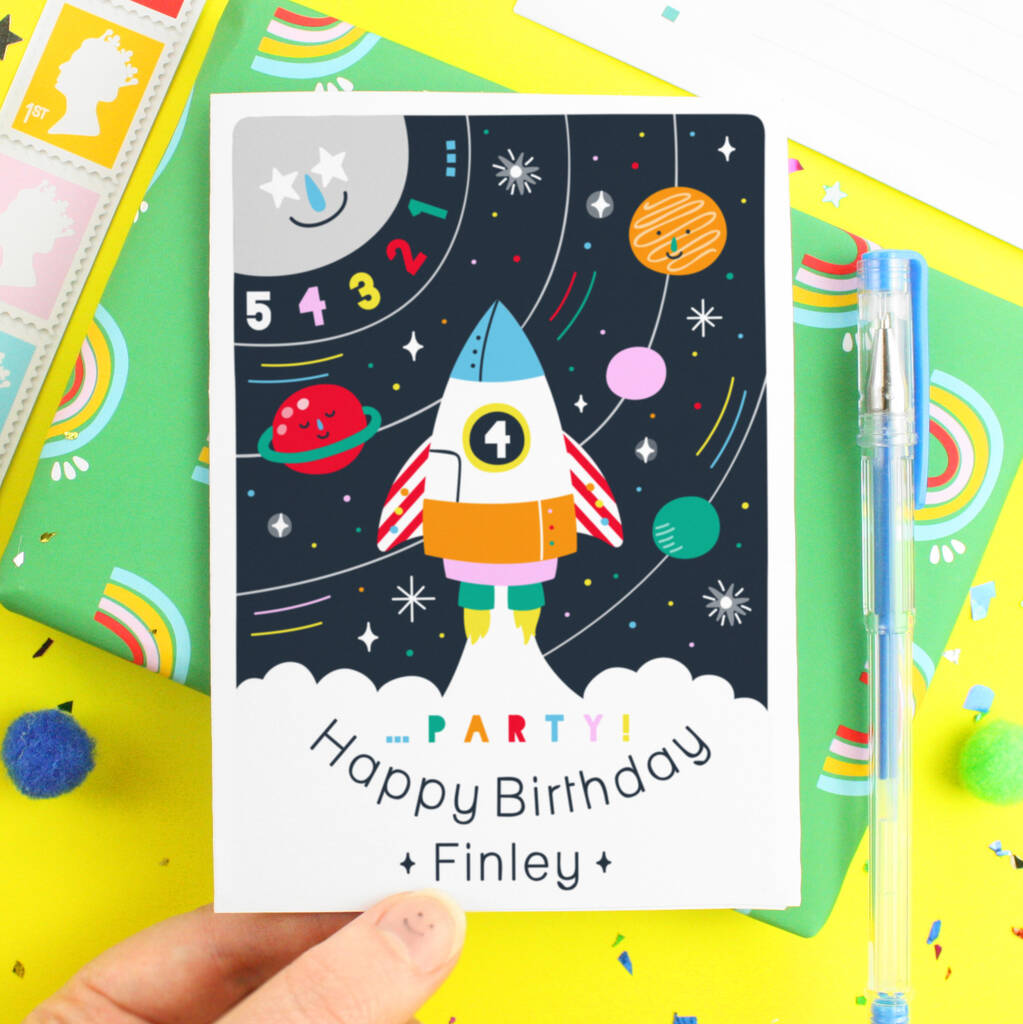 Personalised Rocket Birthday Space Greeting Card By Paper Joy ...