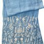 Hand Embroidered 100% Linen Scarf In Denim Blue Floral, thumbnail 5 of 6