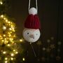 Wooden Bird In Burgundy Pompom Hat Hanging Decoration, thumbnail 2 of 2