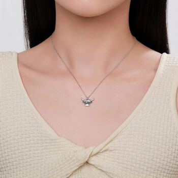 Oxidised Sterling Silver Highland Cow Pendant Necklace, 4 of 12