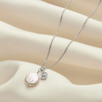 Diamond Letter Necklace In Sterling Silver With Pearl, 2 of 7
