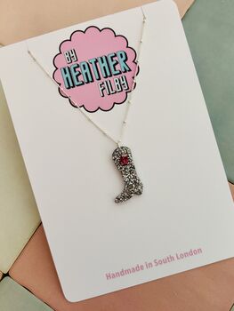 Silver And Pink Cowboy Boot Charm Necklace / Cowgirl Jewellery / Disco Western Gift / Nashville Bachelorette Accessory / Rodeo Statement, 2 of 11