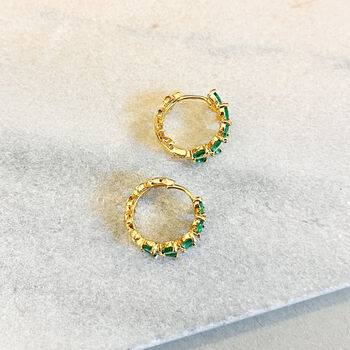 Emerald Green Leaf Huggie Hoop Earrings, 3 of 3