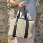 Personalised Grace Straw Wicker Black Ribbon Drawstring Beach Bag, thumbnail 1 of 7