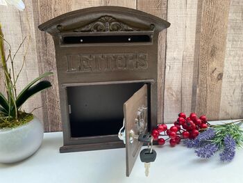 Wall Mounted Brown Metal Post Box Lockable Letter Box, 4 of 9