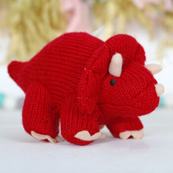 Red Triceratops Dinosaur Rattle With Personalised Bag, 2 of 2