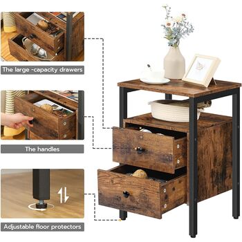 Bedside Table With Drawers Side End Table Nightstand, 5 of 12