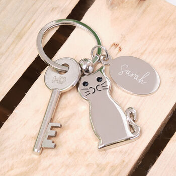 Personalised Cat Keyring With Engraved Charm, 2 of 5