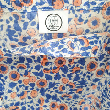 Xl Block Print Tote Bag, Handmade, Blue Coral, 4 of 9