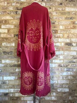 Merlot With Gold Sun Long Organic Cotton Robe, 4 of 5