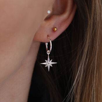 White Topaz North Star Hoop Earrings, 2 of 6