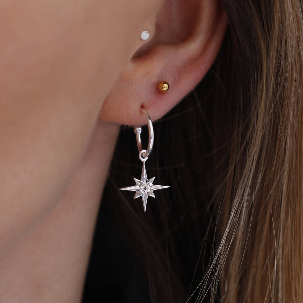 Small Silver Indian Star Hoop Earrings | Juulry.com