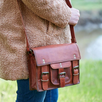 Personalised Small Vintage Style Leather Satchel Bag, 2 of 9
