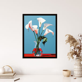 Lustrous Lilies Calla Flowers Blue Red Wall Art Print, 4 of 6