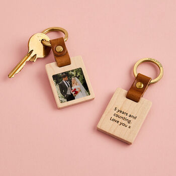 Personalised Wooden Photo Keyring With Leather Strap, 2 of 4