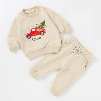 Personalised Christmas Tracksuit For Babies And Children Vintage Truck, 4 of 8