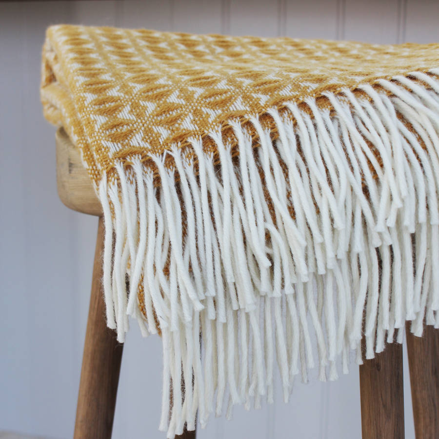 yellow and cream woven wool throw by marquis & dawe