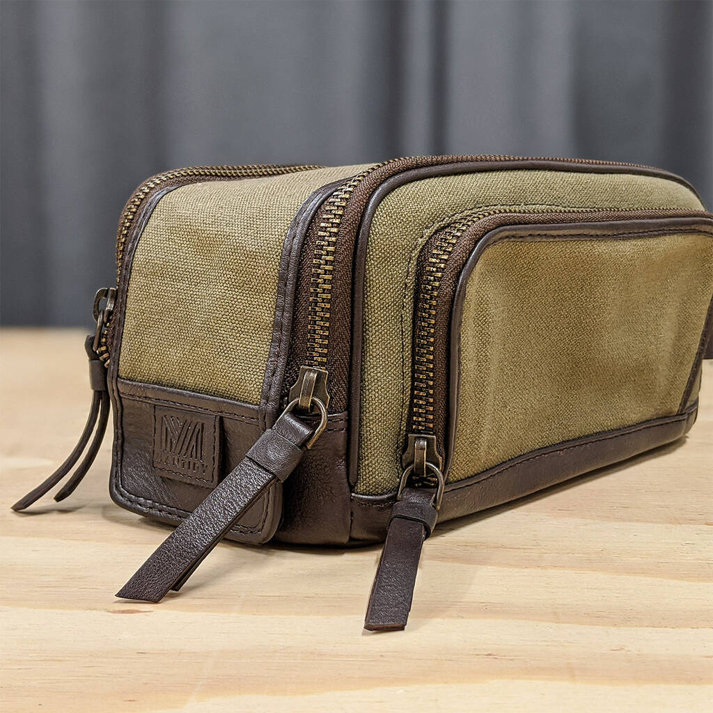 duo zip wash bag canvas mens toiletry travel bag by