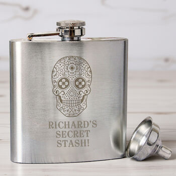 Personalised Spooky Sugar Skull Hip Flask, 3 of 6