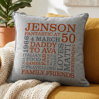 Personalised 50th Birthday Word Art Cushion, 4 of 10