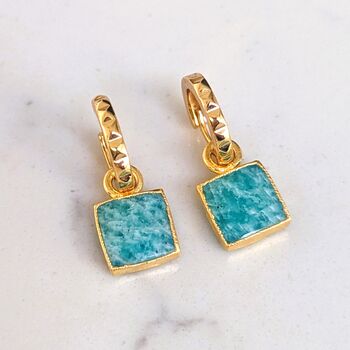 The Square Amazonite Gold Plated Gemstone Earrings, 3 of 7