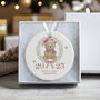 Personalised Baby's First Christmas Teddy Bear Bauble Keepsake In Pink Or Blue, thumbnail 2 of 7