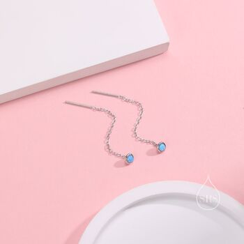 4mm Blue Opal Dot Threader Earrings In Sterling Silver, 2 of 9
