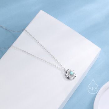 Aqua Green Opal Moon And Star Pendant Necklace, 3 of 11
