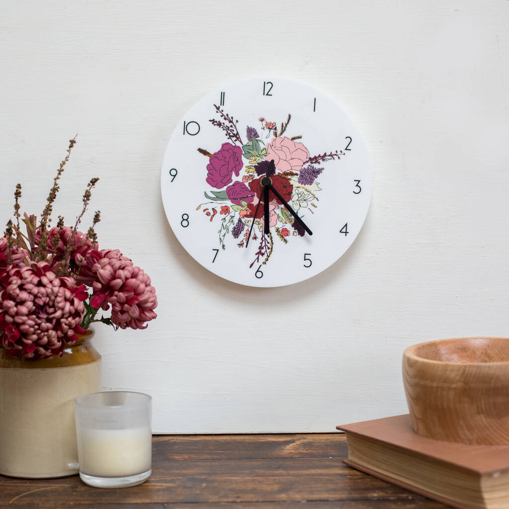 Floral Bouquet Acrylic Wall Clock, 1 of 5