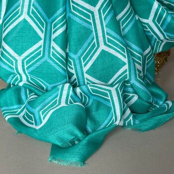 Hexagon Print Scarf In Green, 3 of 3
