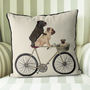 Pug Bicycle Decorative Cushion, thumbnail 1 of 3
