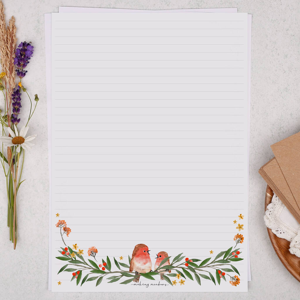 A4 Letter Writing Paper With Robin And Foliage Border By Making Meadows