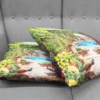Peacock Cushion Cover With Landscape Painting, 4 of 7