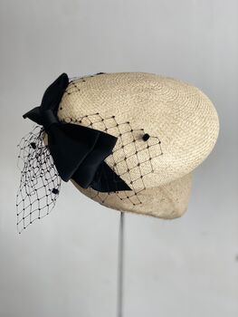 Straw Beret Occasion Hat With Black Bow 'Penelope', 7 of 10