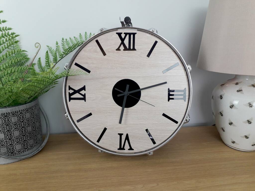 Large Drum Wall Clock 15 Inch By Vinyl Village