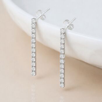 Sterling Silver Cubic Zirconia Bar Drop Earrings, 3 of 4