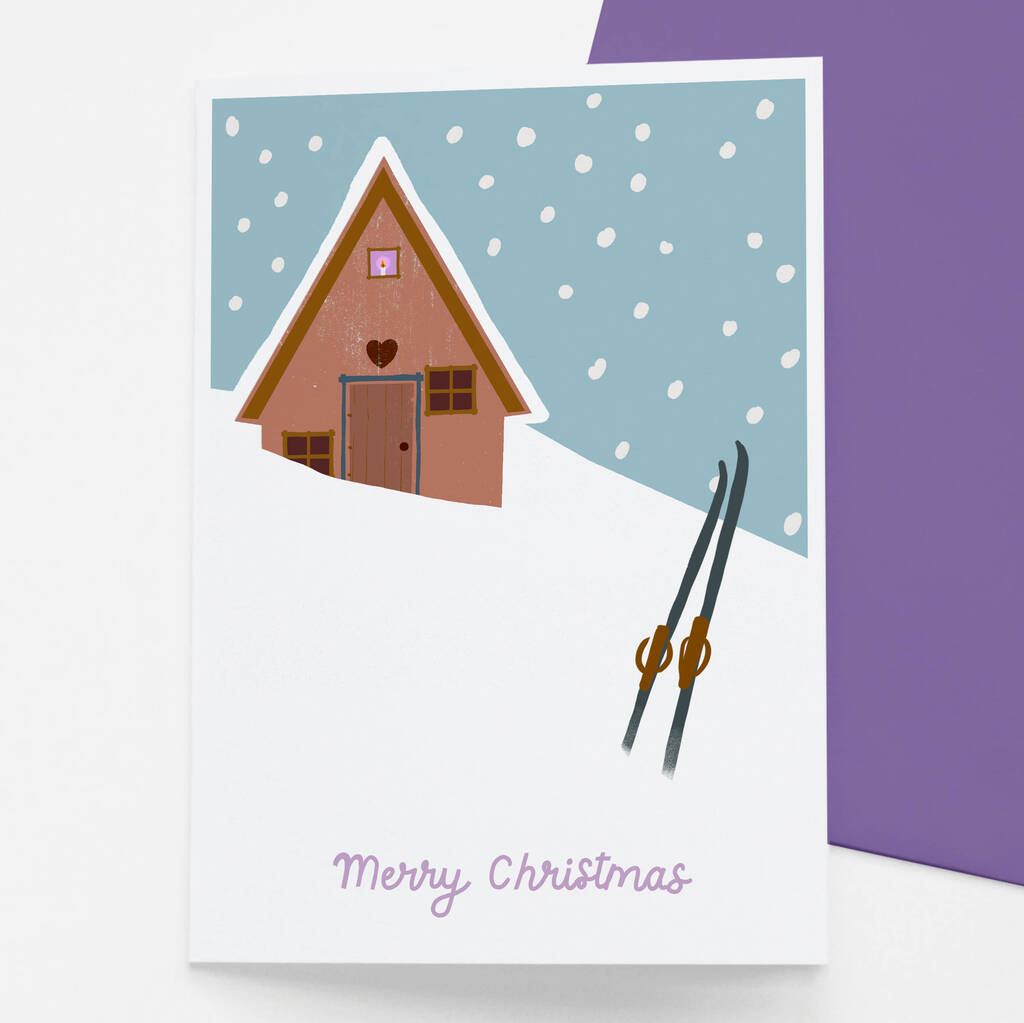 Set Of Eight Winter Cabin Christmas Cards By francesca iannaccone