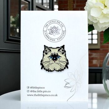 Ragdoll Grumpy Long Haired Cat Enamel Pin Badge, 3 of 9