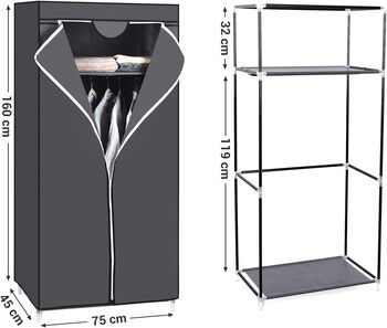 Folding Fabric Wardrobe With Hanging Rail And Organiser, 9 of 10