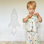 Boys Space Rocket Cotton Summer Collared Pyjama Set, thumbnail 2 of 3