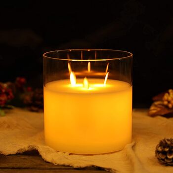Three Flickering Wicks Glass Candle Battery Operated, 4 of 10