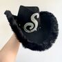 Personalised Black Cowboy Hat With Faux Fur Trim, thumbnail 4 of 7