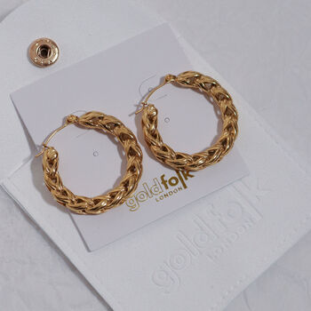 18 K Gold Braided Chubby Tube Hoop Earrings, 3 of 10