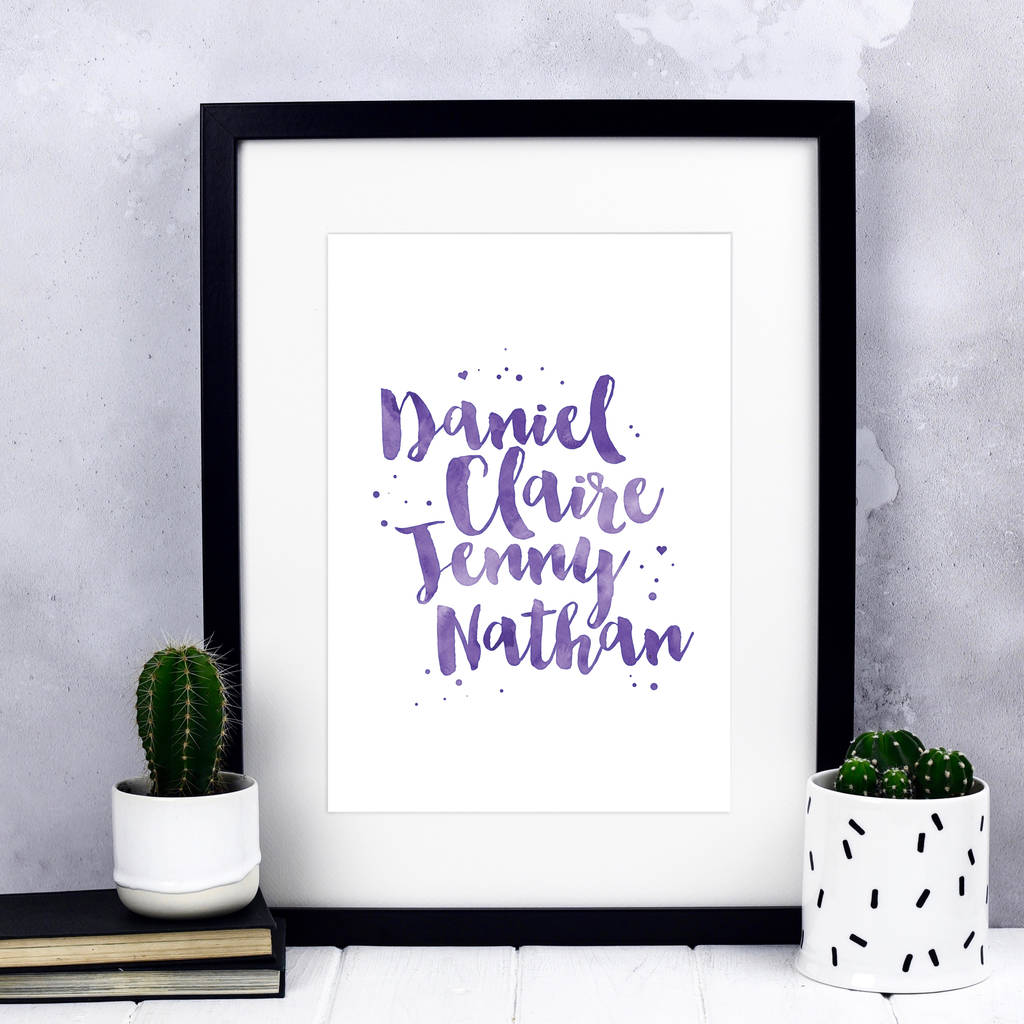 Personalised Family Names Print By Izzy & Pop