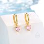 Pink Heart Cz Huggie Hoop In Sterling Silver, thumbnail 2 of 12