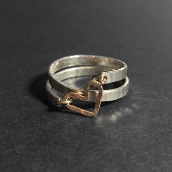 Hammered Silver Ring With Gold Heart, 4 of 7