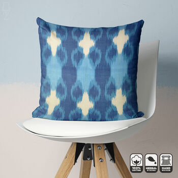 Handwoven Ikat Pillow Cover With Blue Tones, 4 of 8